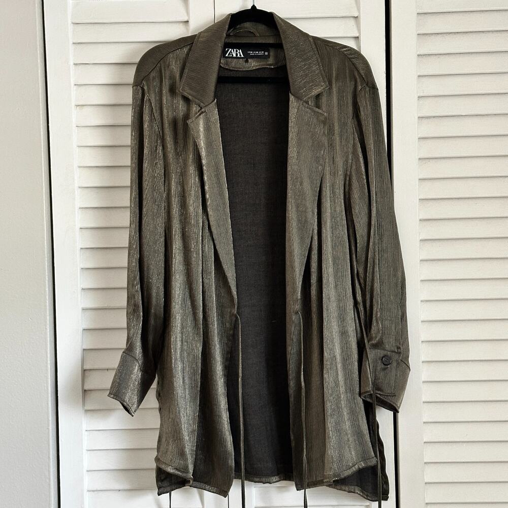 Zara Metallic Wrinkled-Effect Double-Breasted Blazer XS Mob Wife Y2K Gold Bronze